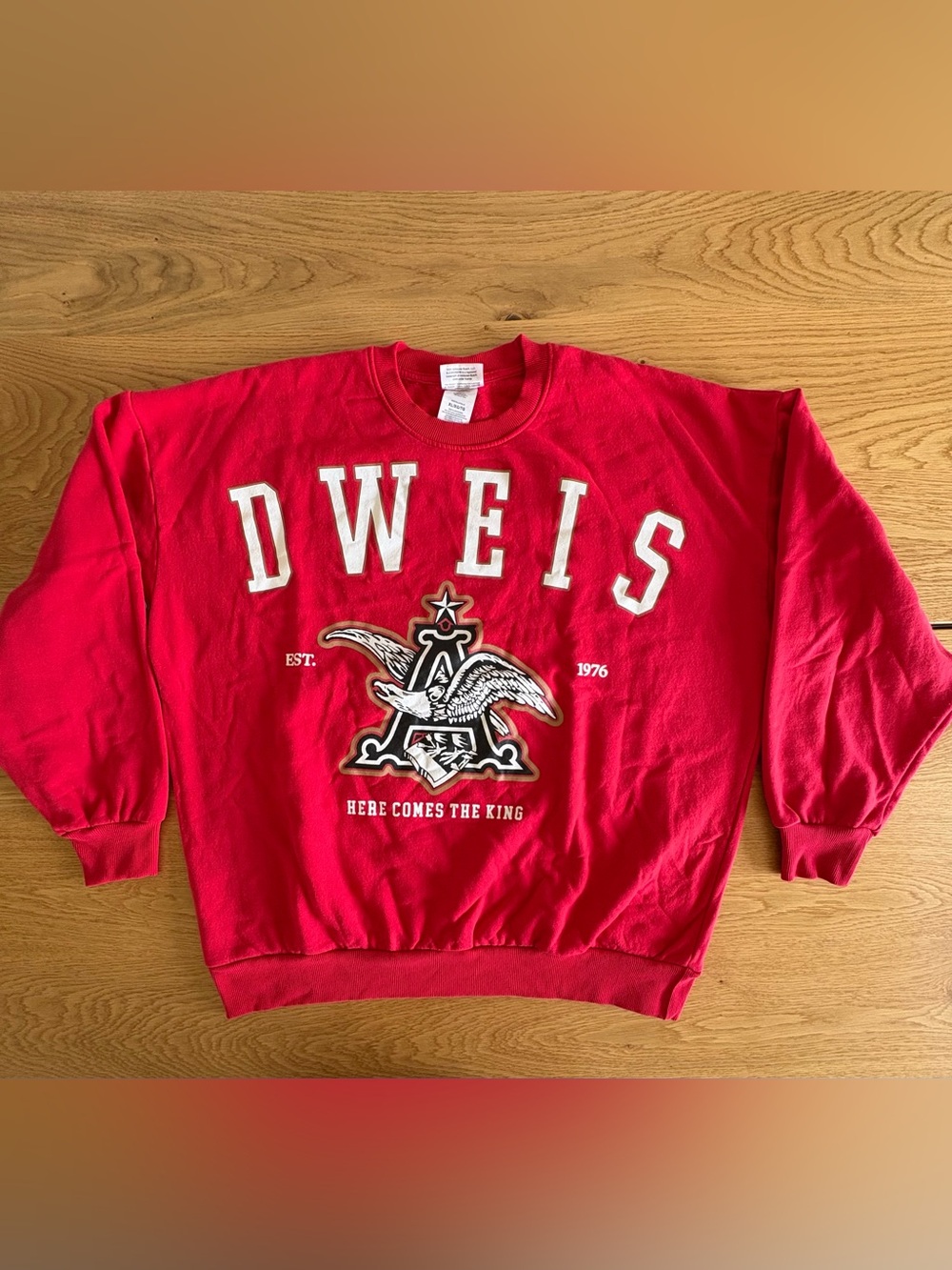 Budweiser Beer Spellout Sleeve Eagle Crewneck Sweatshirt Red Mens XL
